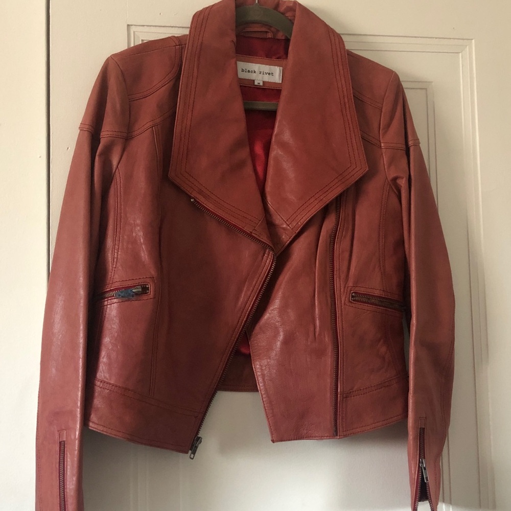 Moto Leather Jacket, Black Rivet, Size Medium